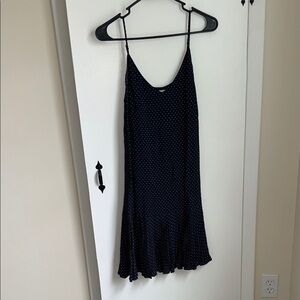 Elegant Navy Blue Polka Dot Dress